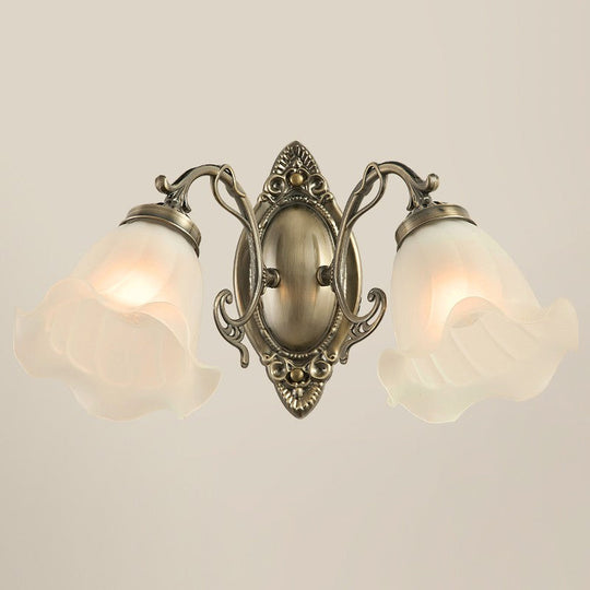 Frosted White Glass Ruffle Sconce Light - Traditional Corner Wall Mount In Bronze/Copper