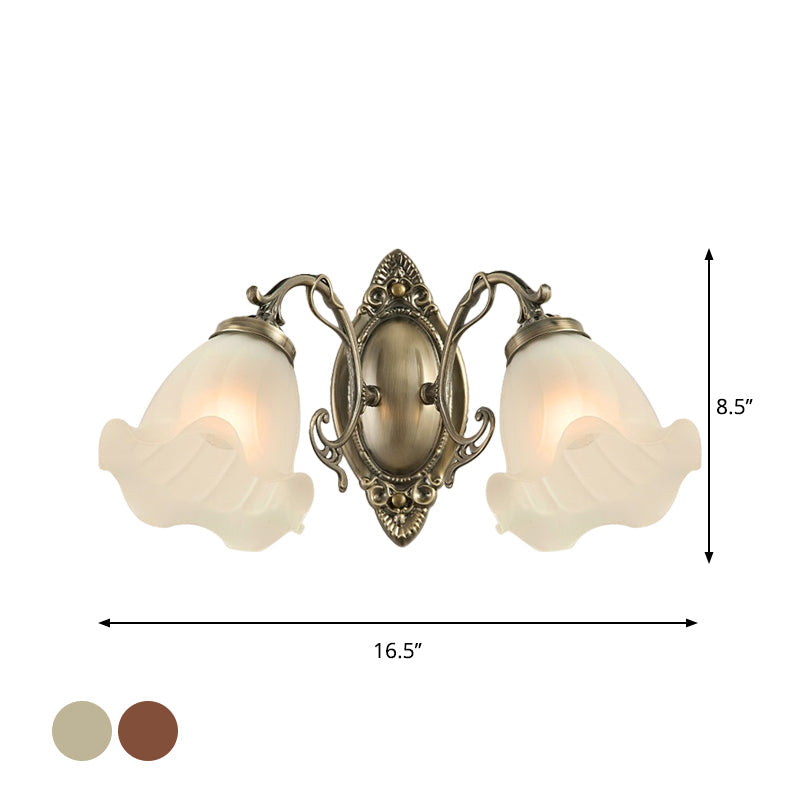 Frosted White Glass Ruffle Sconce Light - Traditional Corner Wall Mount In Bronze/Copper