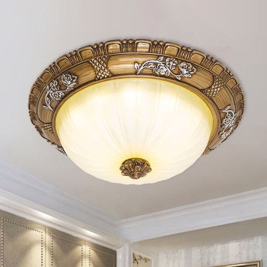 Traditional Led Ceiling Mounted Bedroom Light In Brown With Bowl Shade Tan Glass - Available
