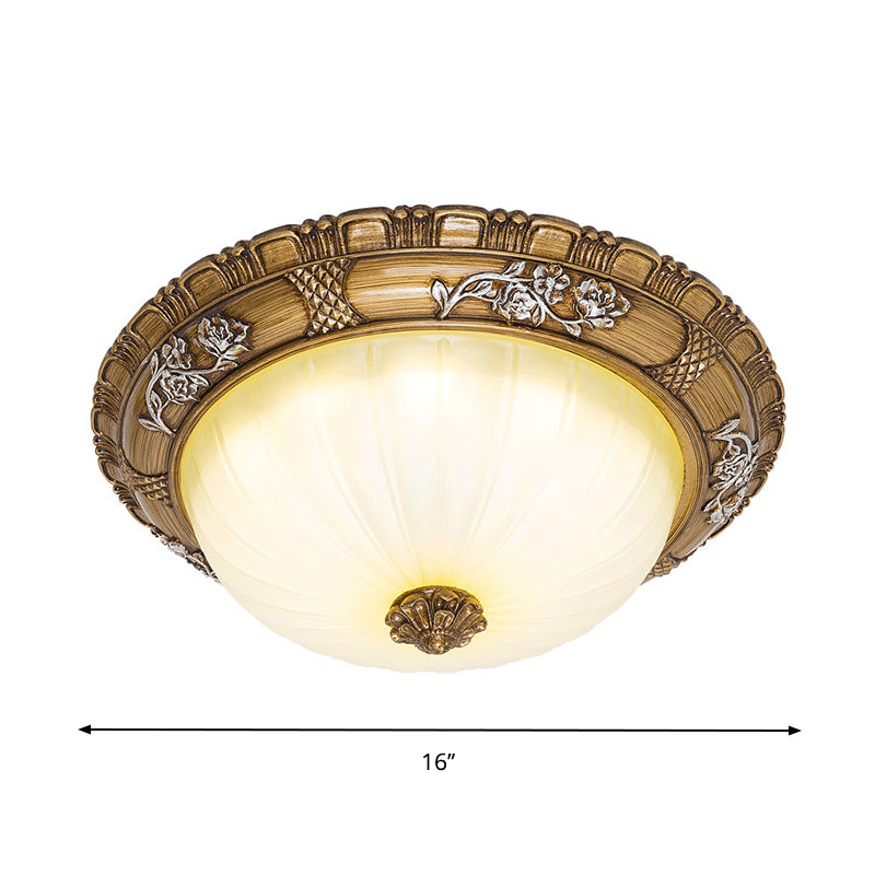 Traditional Led Ceiling Mounted Bedroom Light In Brown With Bowl Shade Tan Glass - Available