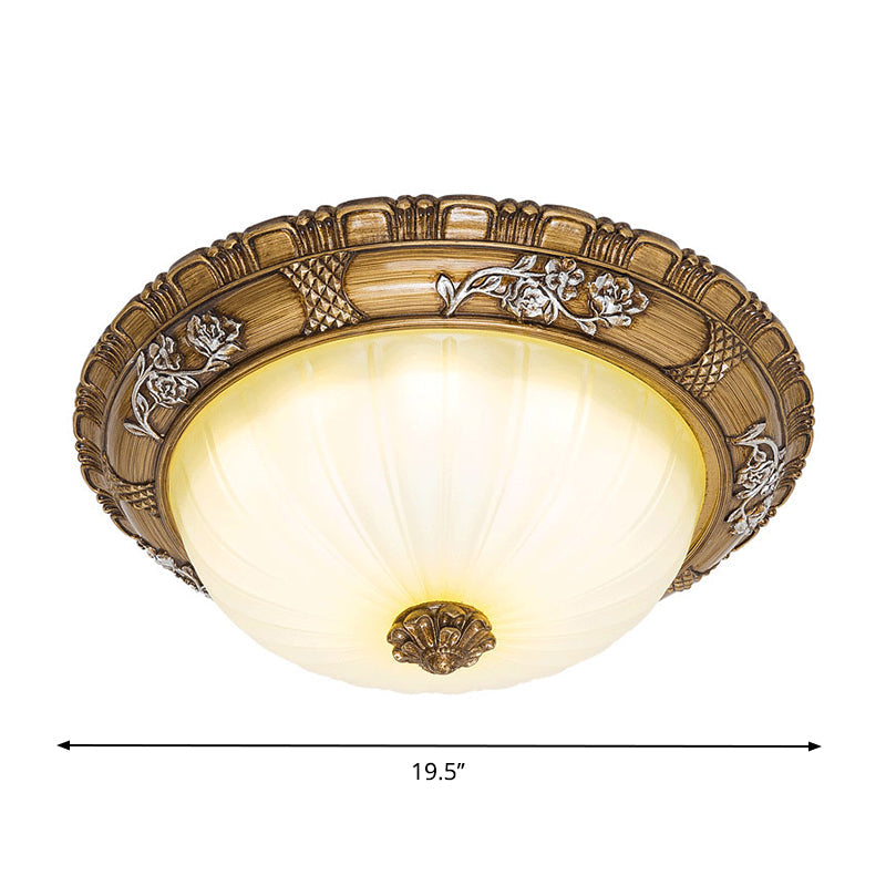 Traditional Led Ceiling Mounted Bedroom Light In Brown With Bowl Shade Tan Glass - Available