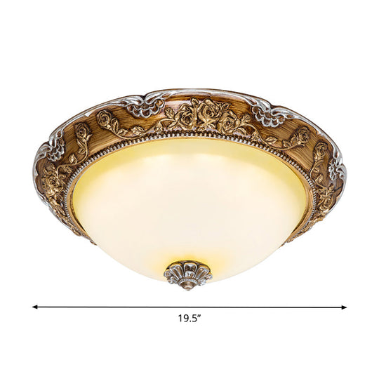 Dome Tan Glass Shade Flush Ceiling Light Fixture Led Bedroom Lamp In Brown - Traditional Style