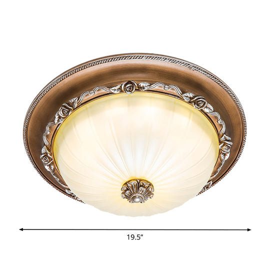 Ribbed Glass Brown Flush Ceiling Light With Domed Shade - Led Farmhouse Flushmount Lamp (14/16/19.5