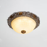 Countryside Bowl Led Flush Mount Light For Bedroom - Tan Glass In Brown (14’/16’/19.5’ W)