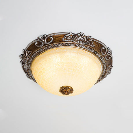 Countryside Bowl Led Flush Mount Light For Bedroom - Tan Glass In Brown (14’/16’/19.5’ W)