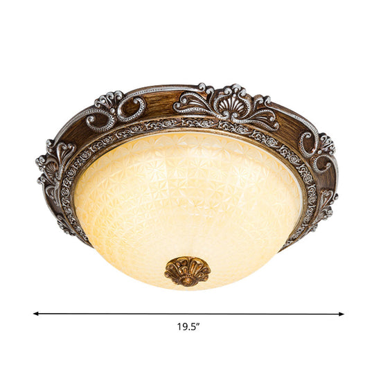 Countryside Bowl Led Flush Mount Light For Bedroom - Tan Glass In Brown (14’/16’/19.5’ W)