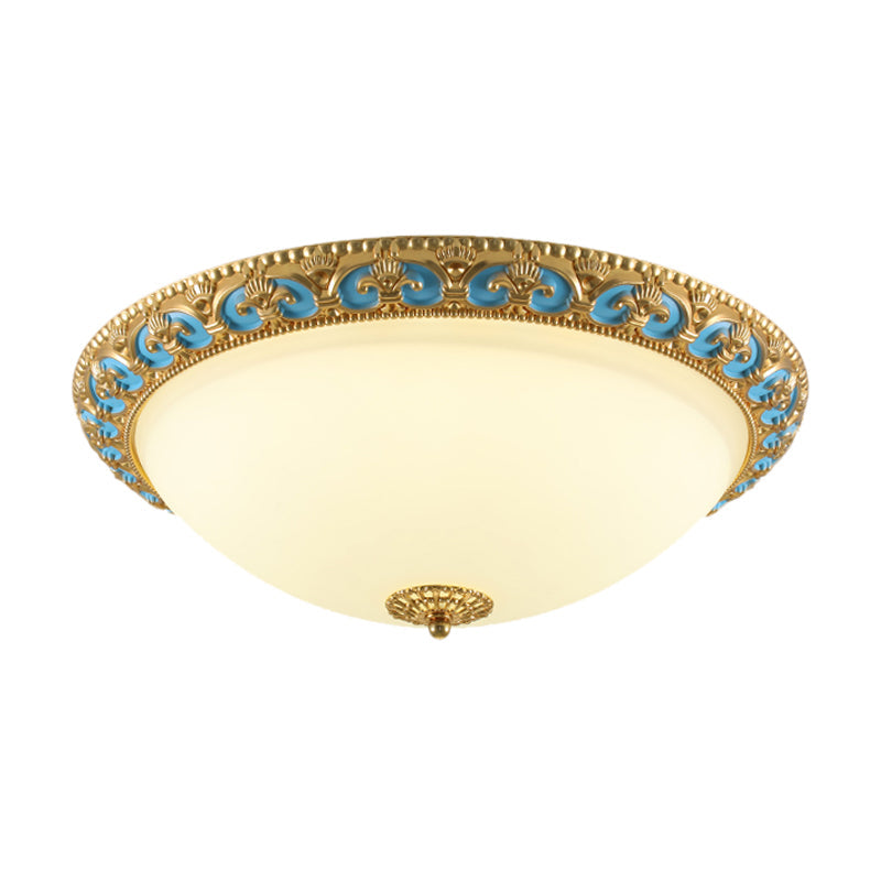 Led Flush Mount Light With Domed Shade In Cream Glass And Gold Finish - 12.5’/15’/19’ Sizes