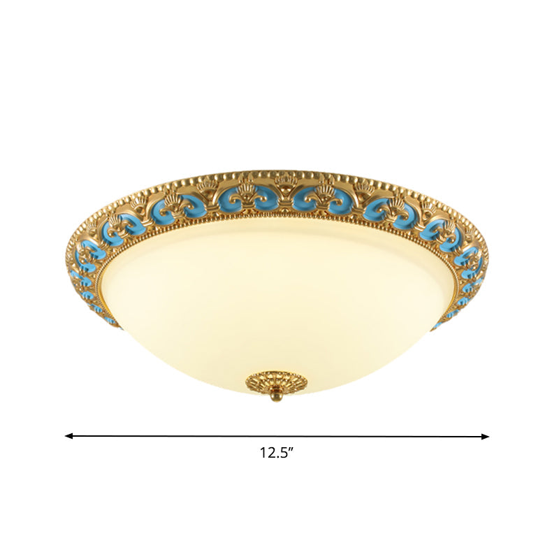 Led Flush Mount Light With Domed Shade In Cream Glass And Gold Finish - 12.5’/15’/19’ Sizes