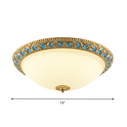 Led Flush Mount Light With Domed Shade In Cream Glass And Gold Finish - 12.5’/15’/19’ Sizes