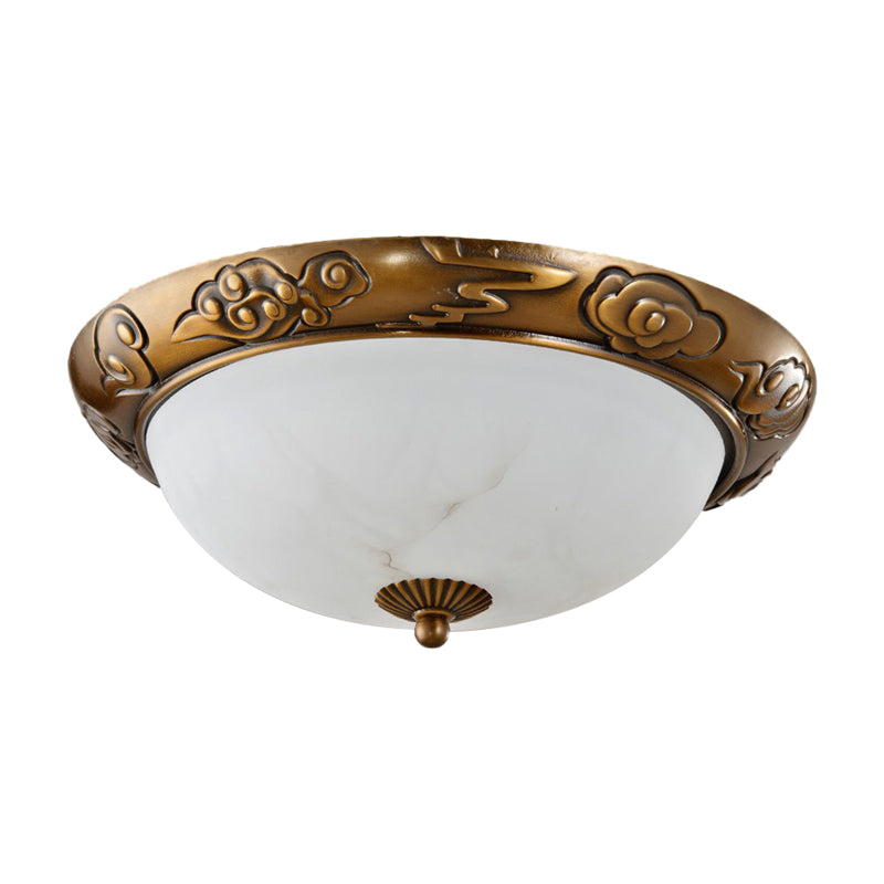 Brass Led Flush Lighting Traditional Milk White Glass Dome Shade Mount Lamp - 12/16/19.5 Width