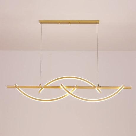 Modern Metal Led 3-Arched Line Restaurant Chandelier In Black/Gold - Warm/White Light