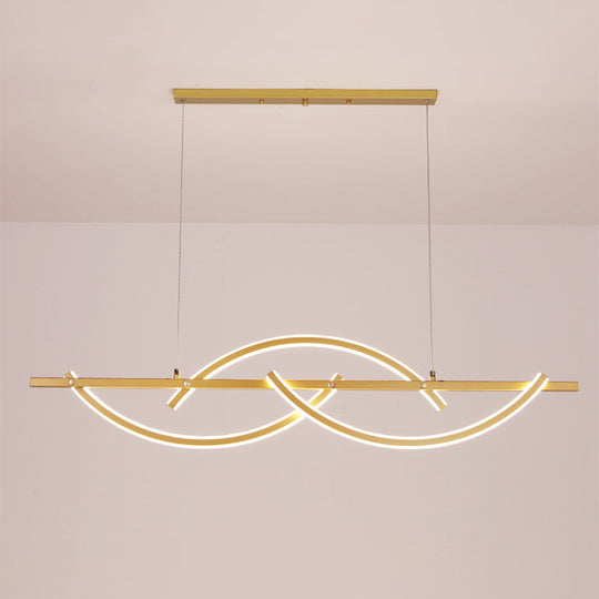 Modern Metal Led 3-Arched Line Restaurant Chandelier In Black/Gold - Warm/White Light