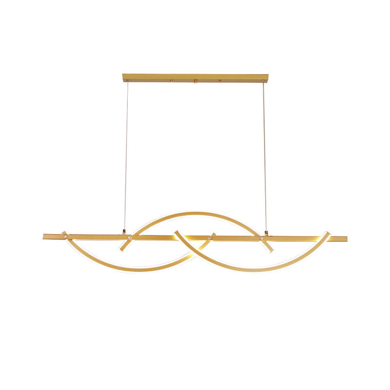 Modern Metal Led 3-Arched Line Restaurant Chandelier In Black/Gold - Warm/White Light