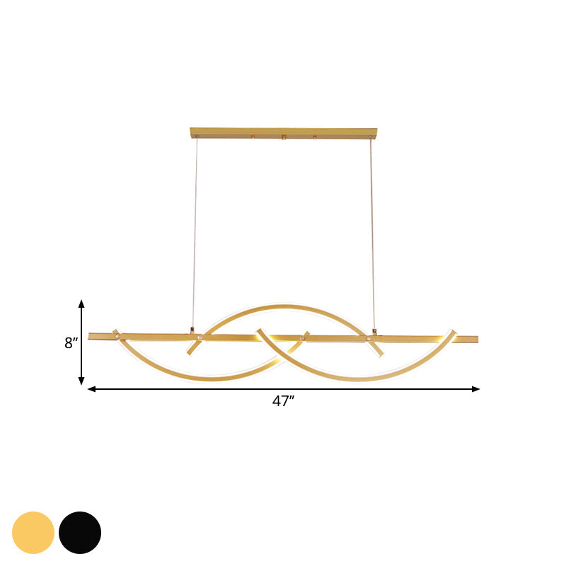 Modern Metal Led 3-Arched Line Restaurant Chandelier In Black/Gold - Warm/White Light