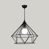 Diamond Wire Guard Pendant Light - Rustic Metal Hanging Lamp For Stair Cafe Black / 15.5