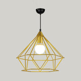 Diamond Wire Guard Pendant Light - Rustic Metal Hanging Lamp For Stair Cafe Gold / 15.5