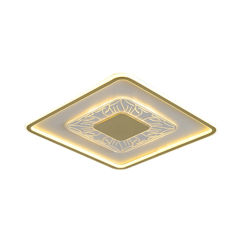 Gold Led Metal Flush Ceiling Lamp - 16’/19.5’ Simple Design Square/Round Fixture