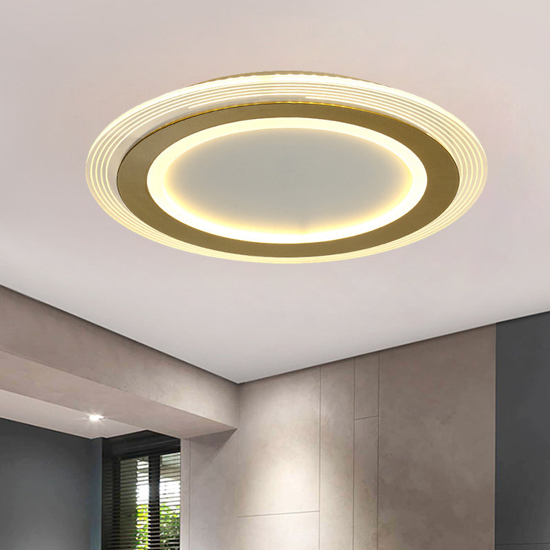 Modern Led Gold Flush Mount Lamp Metallic Square/Round Shape Options 16’/19.5’ Wide