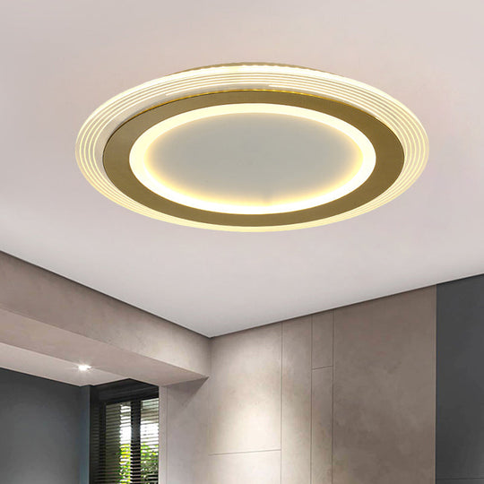 Modern Led Gold Flush Mount Lamp Metallic Square/Round Shape Options 16’/19.5’ Wide