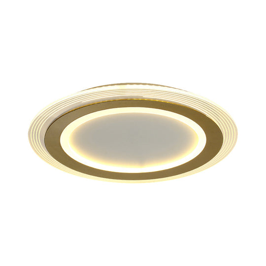Modern Led Gold Flush Mount Lamp Metallic Square/Round Shape Options 16’/19.5’ Wide