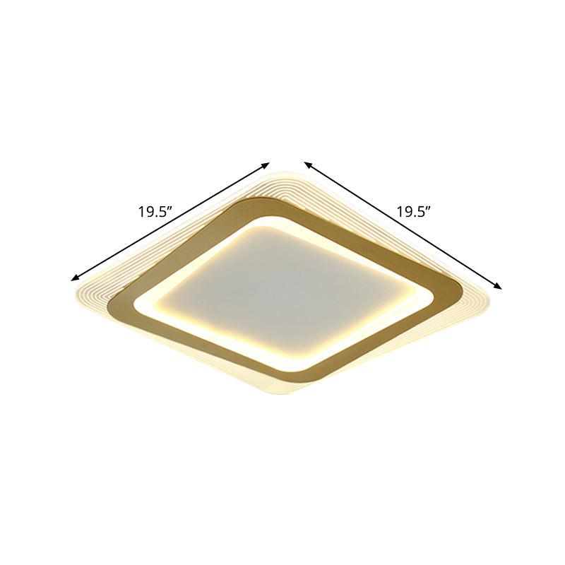 Modern Led Gold Flush Mount Lamp Metallic Square/Round Shape Options 16’/19.5’ Wide