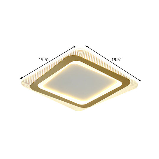 Modern Led Gold Flush Mount Lamp Metallic Square/Round Shape Options 16’/19.5’ Wide