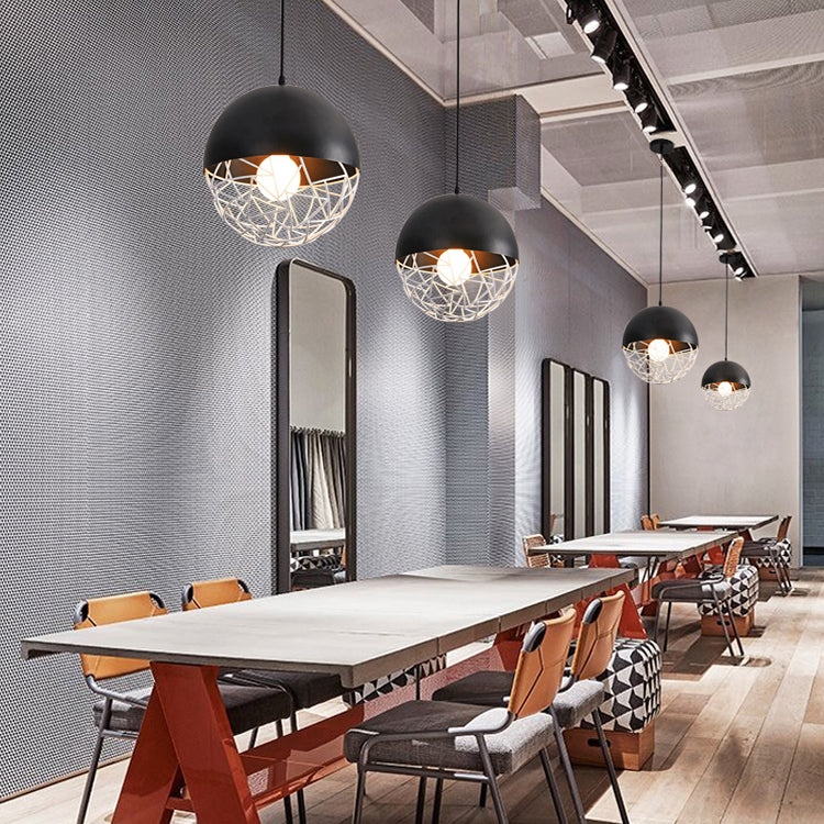 Metal Sphere Pendant Light Fixture - Hollow Design 1-Bulb Contemporary Suspended