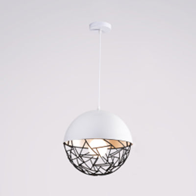 Metal Sphere Pendant Light Fixture - Hollow Design 1-Bulb Contemporary Suspended White / 8