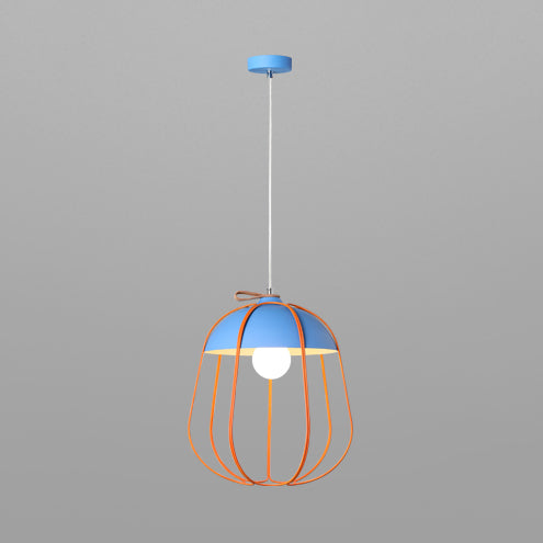Nordic Metal Single Pendant Light In Black/Blue/Orange - Wire Guard Ceiling Hanging Lamp Blue