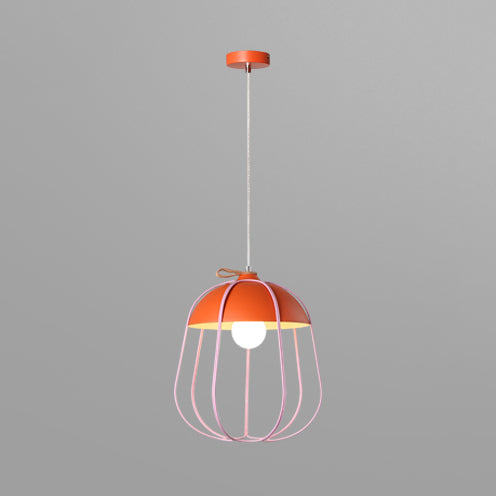 Nordic Single Pendant Light With Wire Guard In Black Blue Or Orange