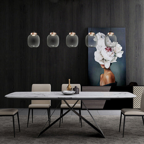 Smoky Drum/Cylindrical Suspended Pendant - Post Modern 7/8.5 Wide Led Glass Hanging Light Kit In
