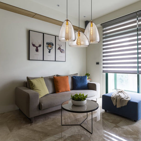 Post-Modern Cone Pendant Lamp – 8.5’/10’ Width Amber/Smoky Glass 1 Light Living Room