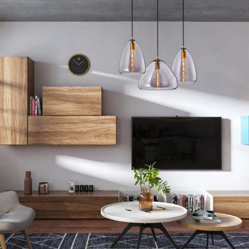 Post-Modern Cone Pendant Lamp – 8.5’/10’ Width Amber/Smoky Glass 1 Light Living Room