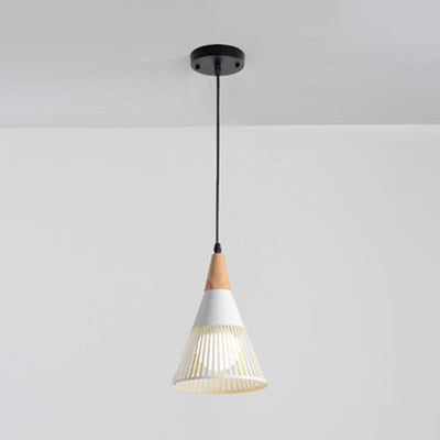 Wooden Cone Pendant Light With Modern Hollow Design - Perfect For Restaurant Decor White / 1