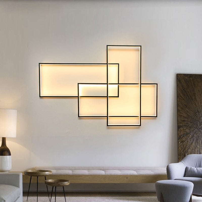 Modern Black Traverse Wall Sconce - 20.5/30 Wide Acrylic Light In Warm/White