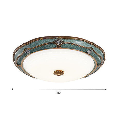 Antiqued Blue Led Dome Ceiling Mounted Fixture With Milky Glass Flush Lighting - Bedroom Décor