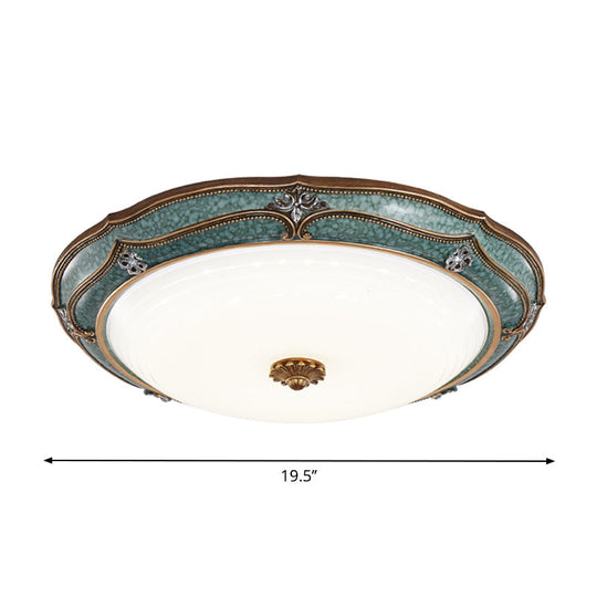 Antiqued Blue Led Dome Ceiling Mounted Fixture With Milky Glass Flush Lighting - Bedroom Décor