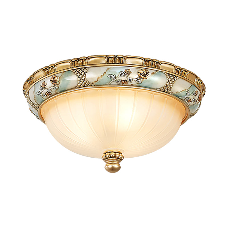 Amber Glass Flush Mount Ceiling Lamp - Traditional Dome Shade 3 Heads 15’/19’ Width Gold Finish