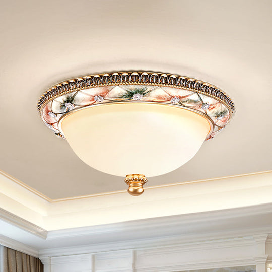 Traditional Gold Domed Glass Ceiling Mounted Lamp - 16/19.5 Wide 3-Head Flush Lighting For Bedroom /