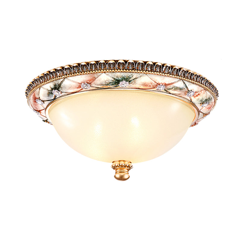 Traditional Gold Domed Glass Ceiling Mounted Lamp - 16/19.5 Wide 3-Head Flush Lighting For Bedroom