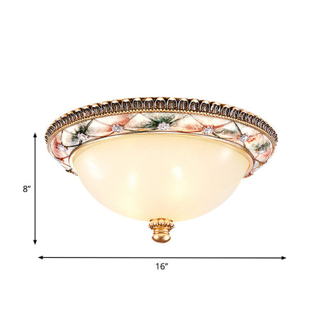 Traditional Gold Domed Glass Ceiling Mounted Lamp - 16’/19.5’ Wide 3 - Head Flush Lighting For