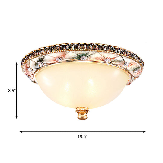 Traditional Gold Domed Glass Ceiling Mounted Lamp - 16/19.5 Wide 3-Head Flush Lighting For Bedroom