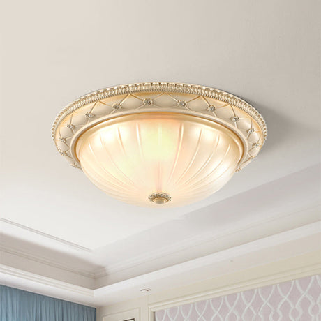Traditional Ribbed Glass Flush Ceiling Light With Beige Bowl Shape - 2/3 Lights 11.5/16/19.5 W