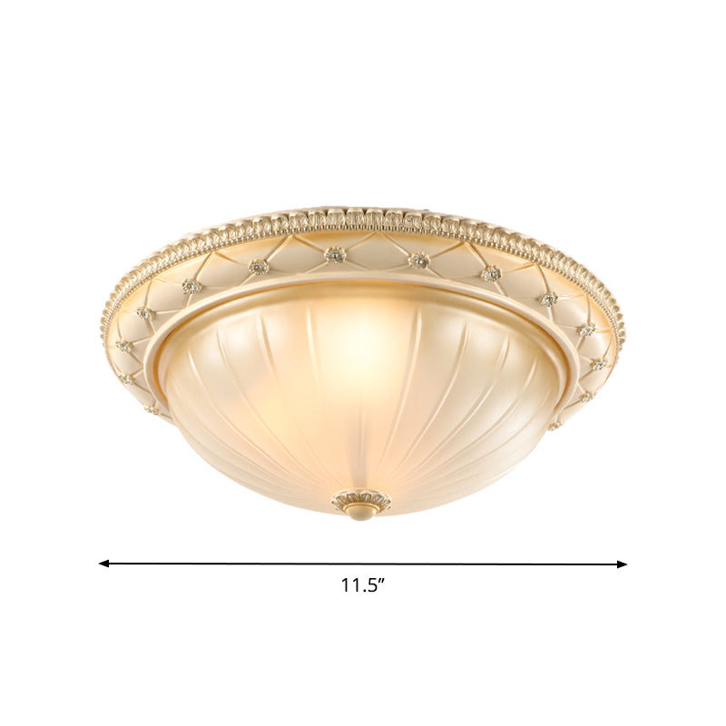 Traditional Ribbed Glass Flush Ceiling Light With Beige Bowl Shape - 2/3 Lights