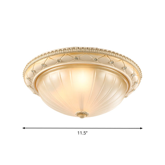 Traditional Ribbed Glass Flush Ceiling Light With Beige Bowl Shape - 2/3 Lights