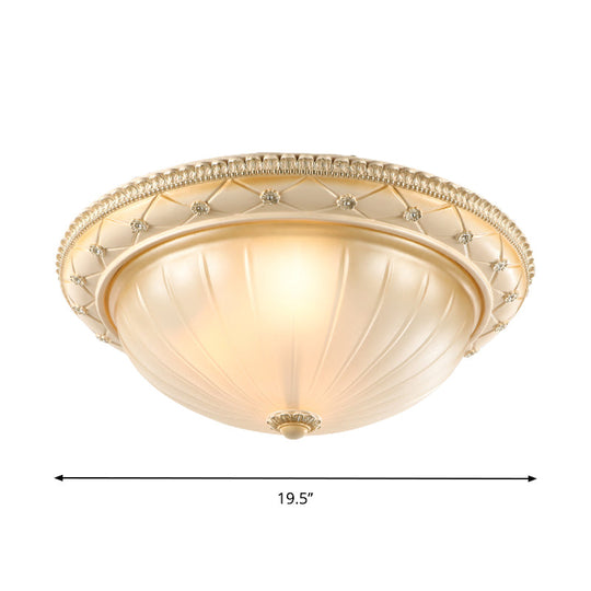 Traditional Ribbed Glass Flush Ceiling Light With Beige Bowl Shape - 2/3 Lights
