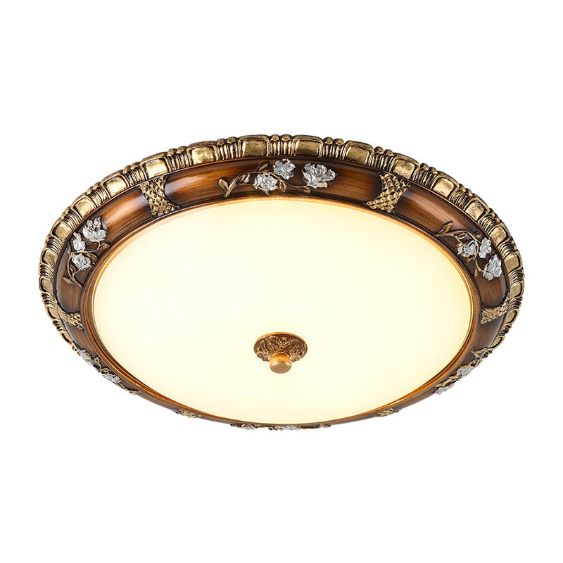 Traditional Opal Glass Flush Mount Led Ceiling Light In Brown (13/16/19.5 Widths) With Warm/White