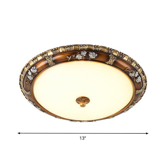 Traditional Opal Glass Flush Mount Led Ceiling Light In Brown (13’/16’/19.5’ Widths) With Warm/White