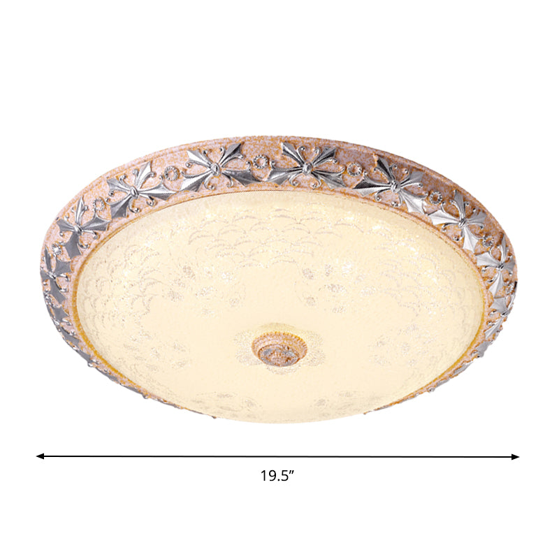 Vintage Textured Glass Led Ceiling Lamp In Silver Bowl Design - Available 3 Sizes