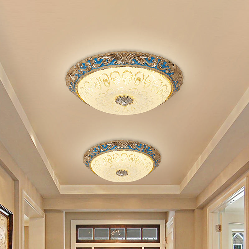 Farmhouse Led Flush Mount Ceiling Light In Textured Glass & Brass - Bowl Shape 12.5’/15’/19’